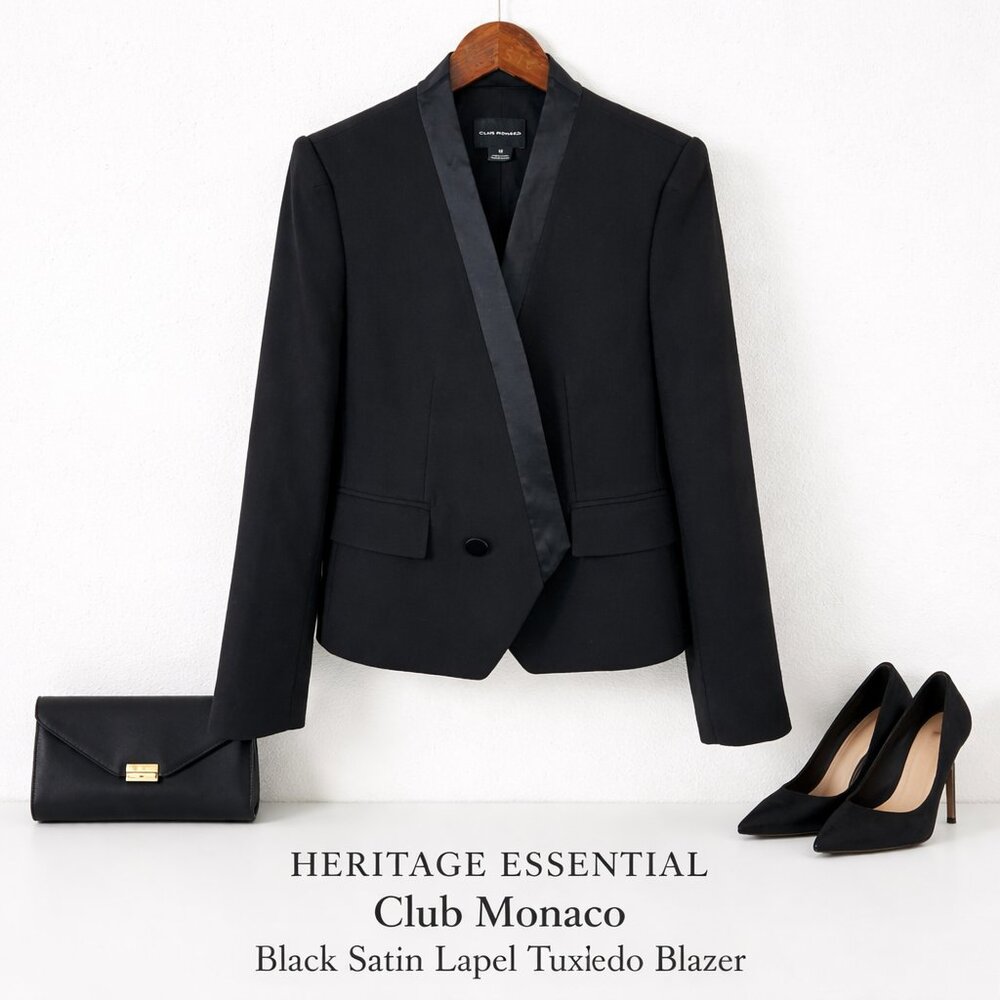 Club Monaco Black Satin Lapel Tuxedo Blazer Jacket Size 10